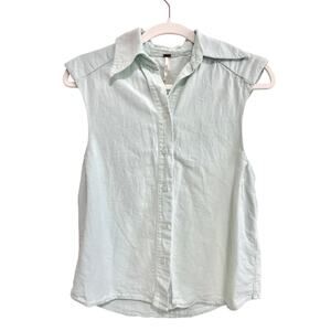 Free People Womens Cotton Linen Blend Sleeveless Button Top XS Blue Casual Basic